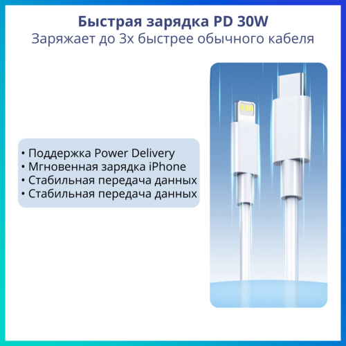 Кабель USB TypeC (M), Lightning (M), 1 м, белый