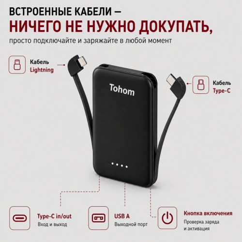 Внешний аккумулятор Tohom C0510T 5000 мАч 10.5 Вт черный