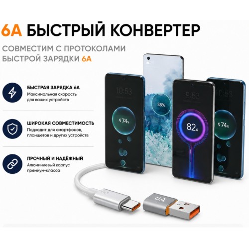 Переходник Tohom USB 2.0 (M), 0.5 м, 6A белый
