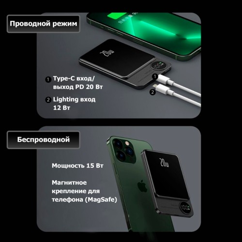 Внешний аккумулятор Tohom Q9 5000 мАч 20 Вт темно-серый